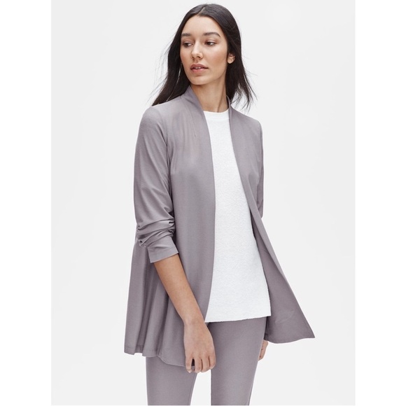 Eileen Fisher Zinc Grey Gray Lightweight Washable Stretch Crepe Long Jacket Sz M - Picture 1 of 14
